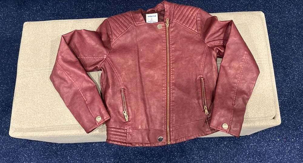 Mayoral Girls Burgundy Faux Leather Biker Jacket